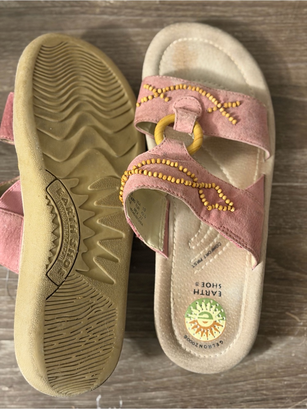 Women’s Pink Suede & Leather Beaded Slide Sandals
